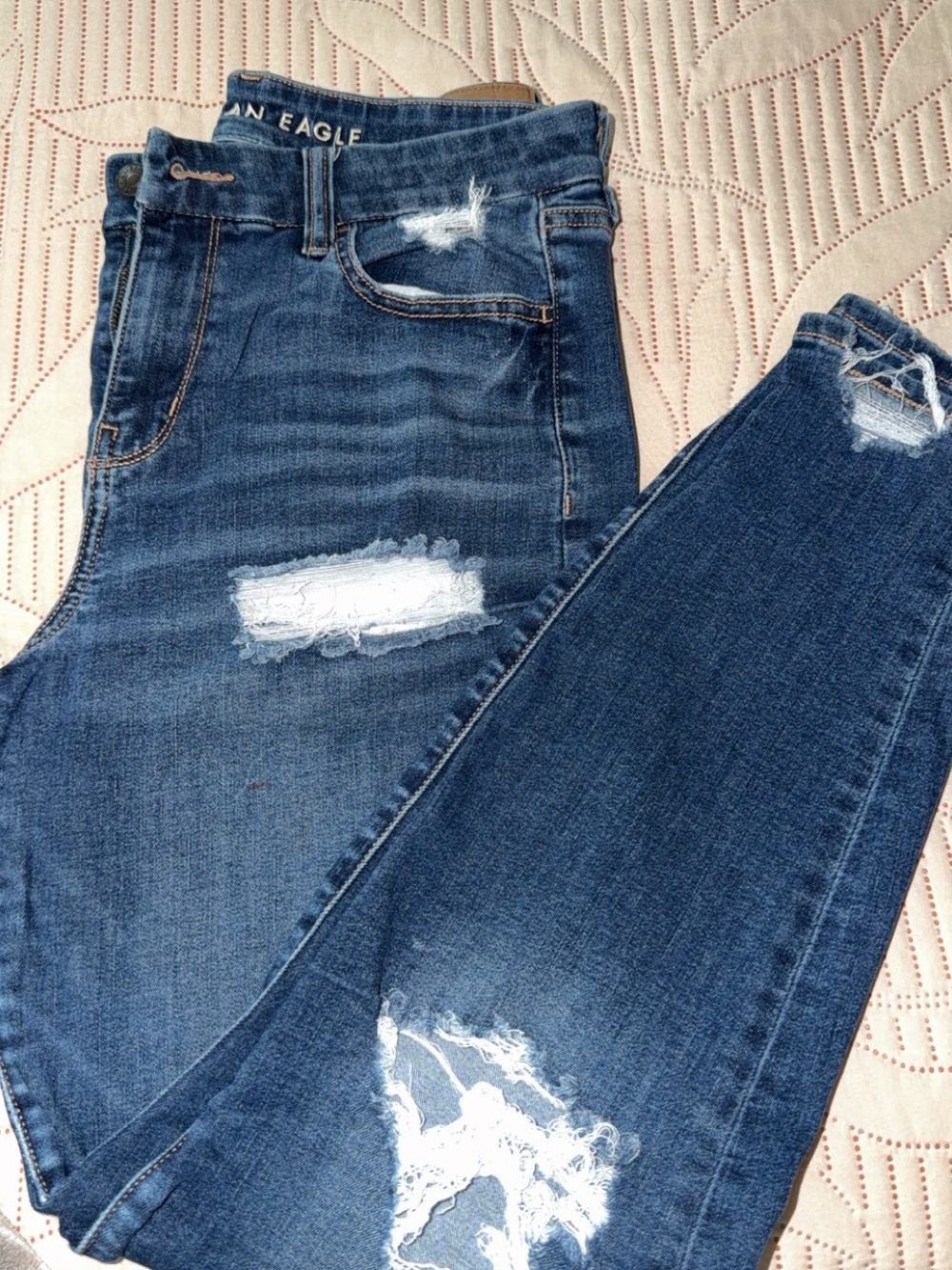 American Eagle Outfitters Dark Blue High-Rise Ripped Skinny Jeans